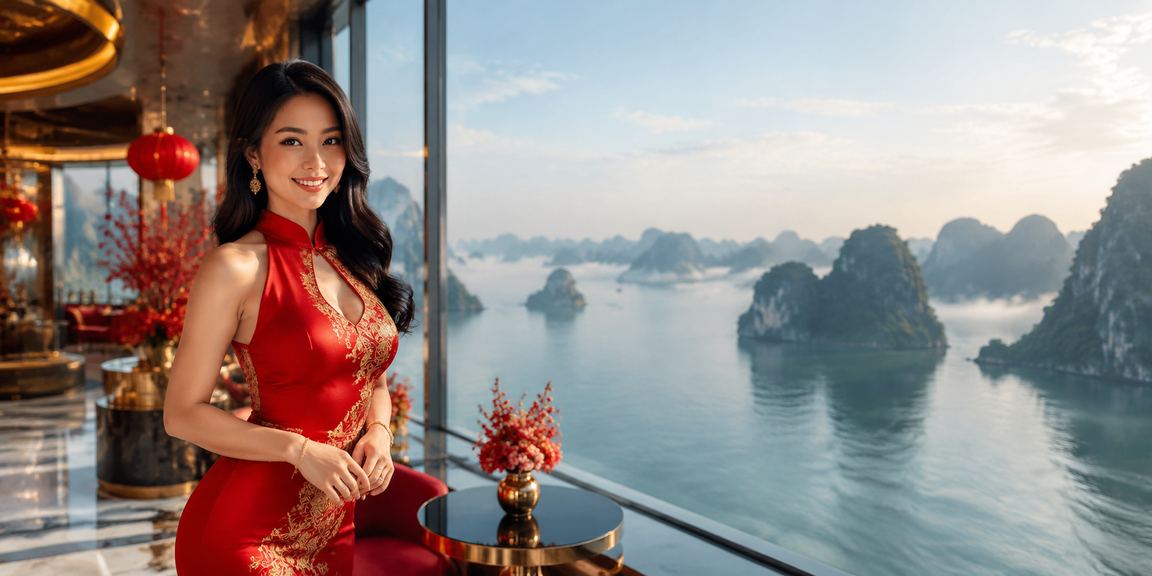 Toàn cảnh vịnh Hạ Long về đêm với ánh đèn lễ hội phản chiếu trên mặt nước xanh