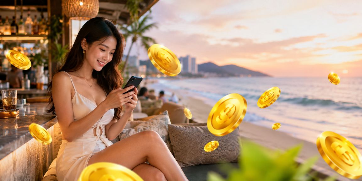 Khung cảnh bãi biển Vũng Tàu buổi chiều – người dùng thư giãn và theo dõi kết quả cá cược thể thao